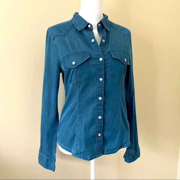 BP Denim Button-Down Long-Sleeve Shirt. Western Style. Size XS. 98% Cotton - Picture 2 of 11